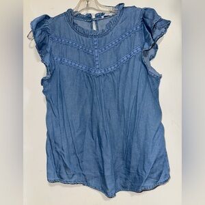Iris Denim Blue Ruffle Blouse